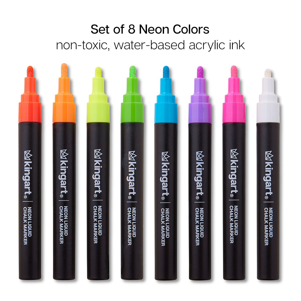 KINGART&#xAE; Liquid Chalk Markers, Neon Colors, Round &#x26; Chisel Tip, Set of 8