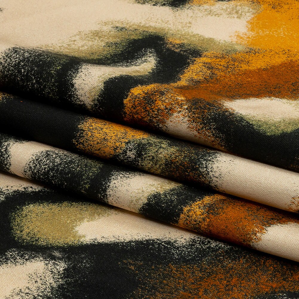 1 Yard Stretch Cotton Sateen Black and Beige Abstract From the Earth Print Rockland Collection