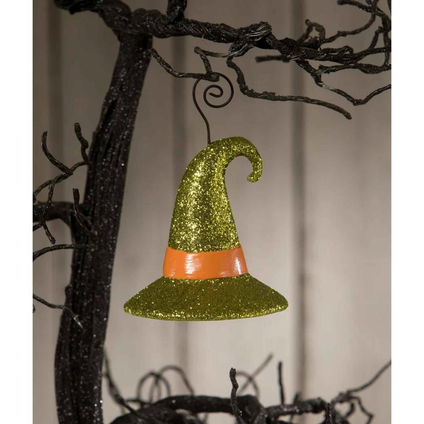 Bethany Lowe 4.5 Inch Witch Hat Green Glitter Halloween Tree Ornament , Halloween Decor Halloween Place Card Holder