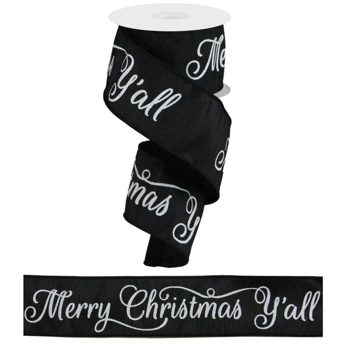 2.5&#x22; Merry Christmas Yall Ribbon: Black (10 Yards)