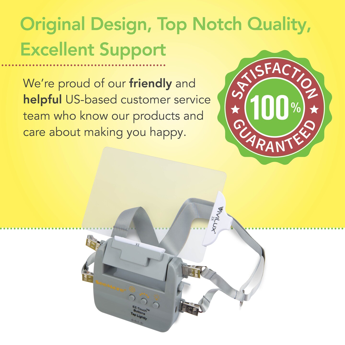 SeeMore by ViviLux Wearable LED Magnifying Neck Light with 3X & 7X Magnifiers, Hands-Free 40 Hour Battery Lighting for Crafts & Hobbies, Reading and Detailed Work