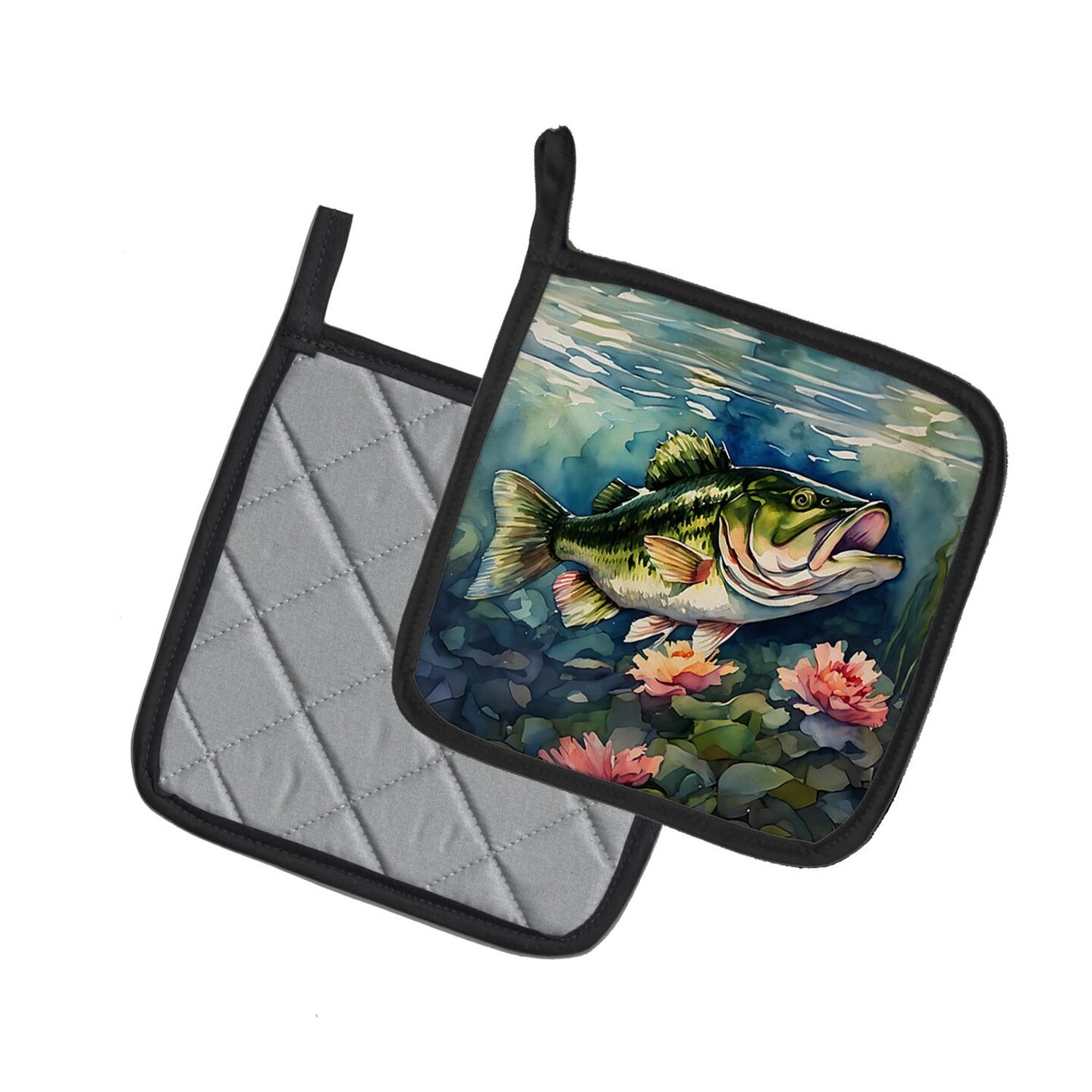 Edge Collections - 7.5" x 7.5" - Multicolor - Largemouth Bass Pot Holders - 1 Pair