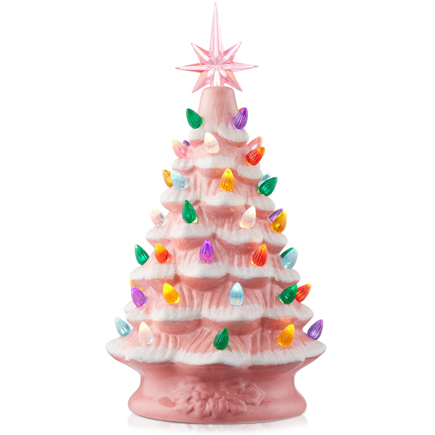 Casafield Hand Painted Ceramic Christmas Tree, 12-Inch Pre-Lit Tree with 100 Multi Color Lights and 2 Star Toppers