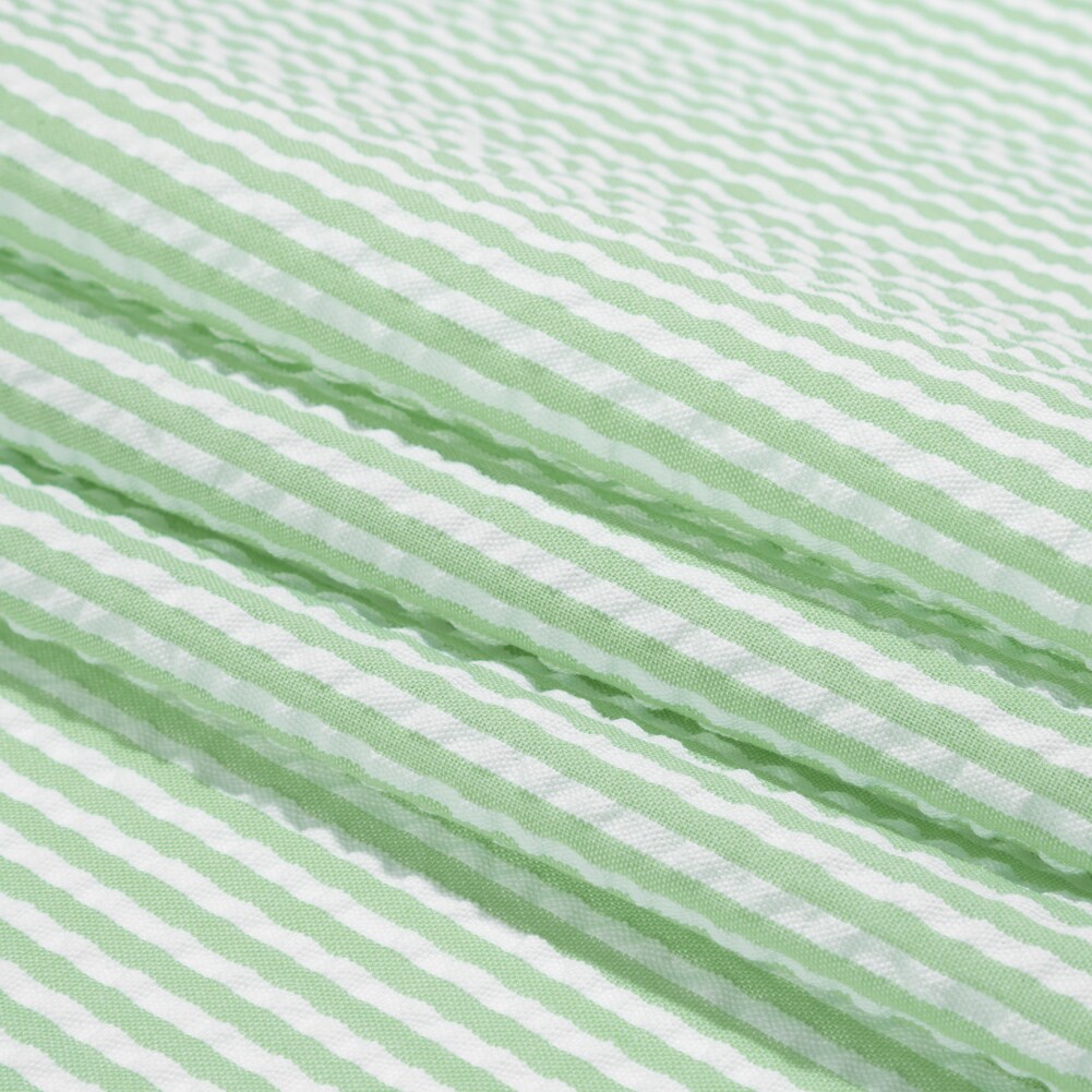 1 Yard Green White Candy Striped Summer Cotton Polyester Seersucker