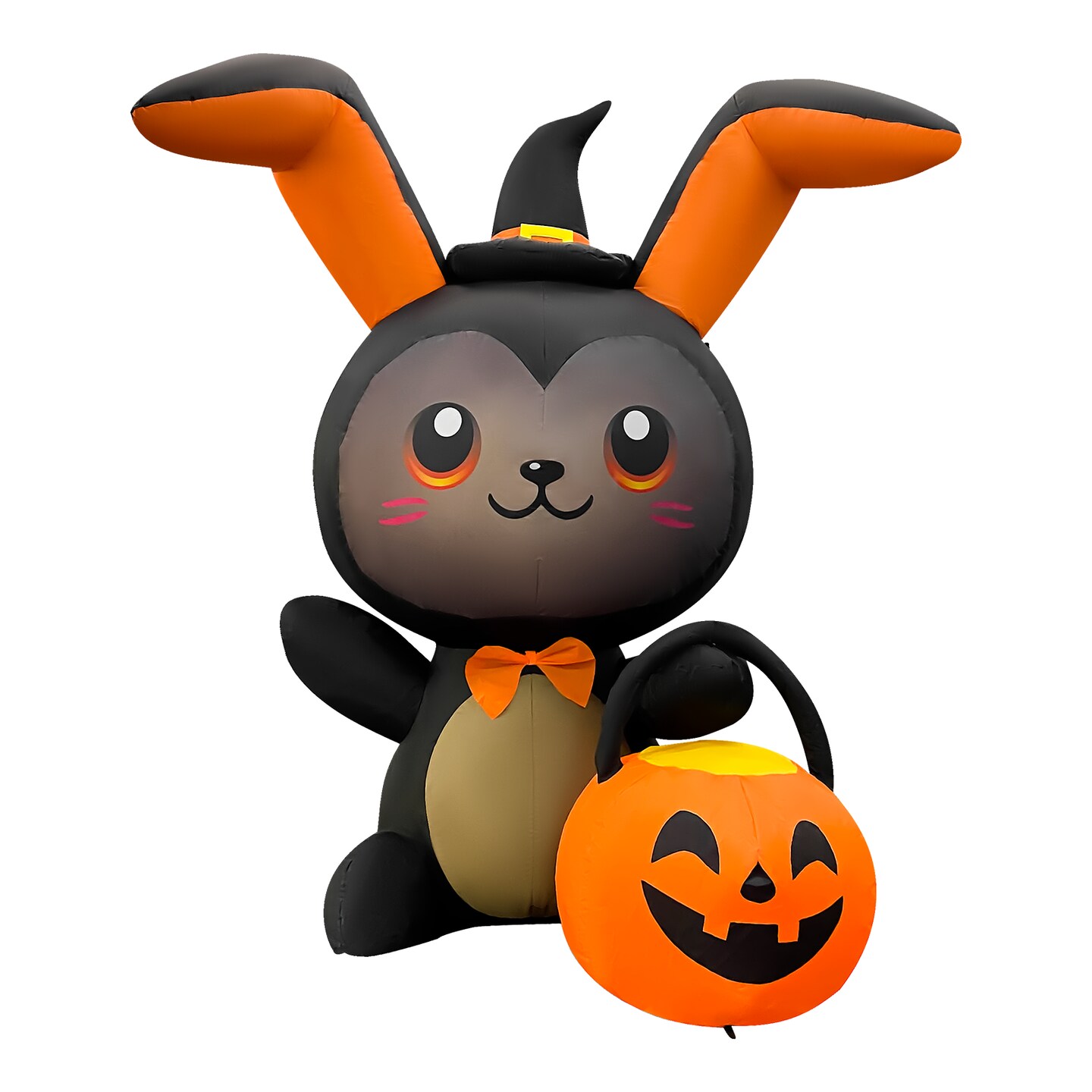 GOOSH 5FT Inflatable Halloween Bunny with Pumpkin &#x2013; Light-Up Yard Decoration
