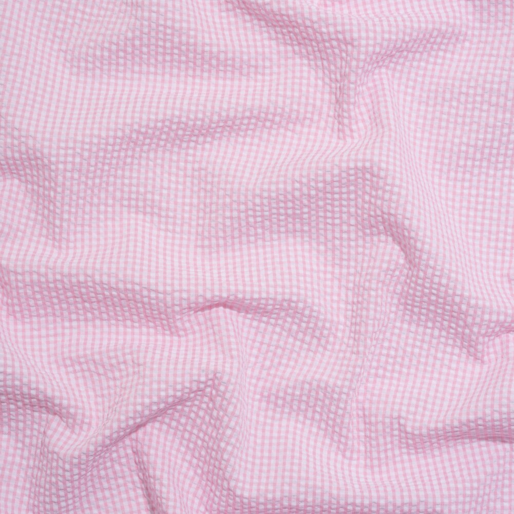 1 Yard Pink White Checkered Cotton Polyester Summer Seersucker Fabric