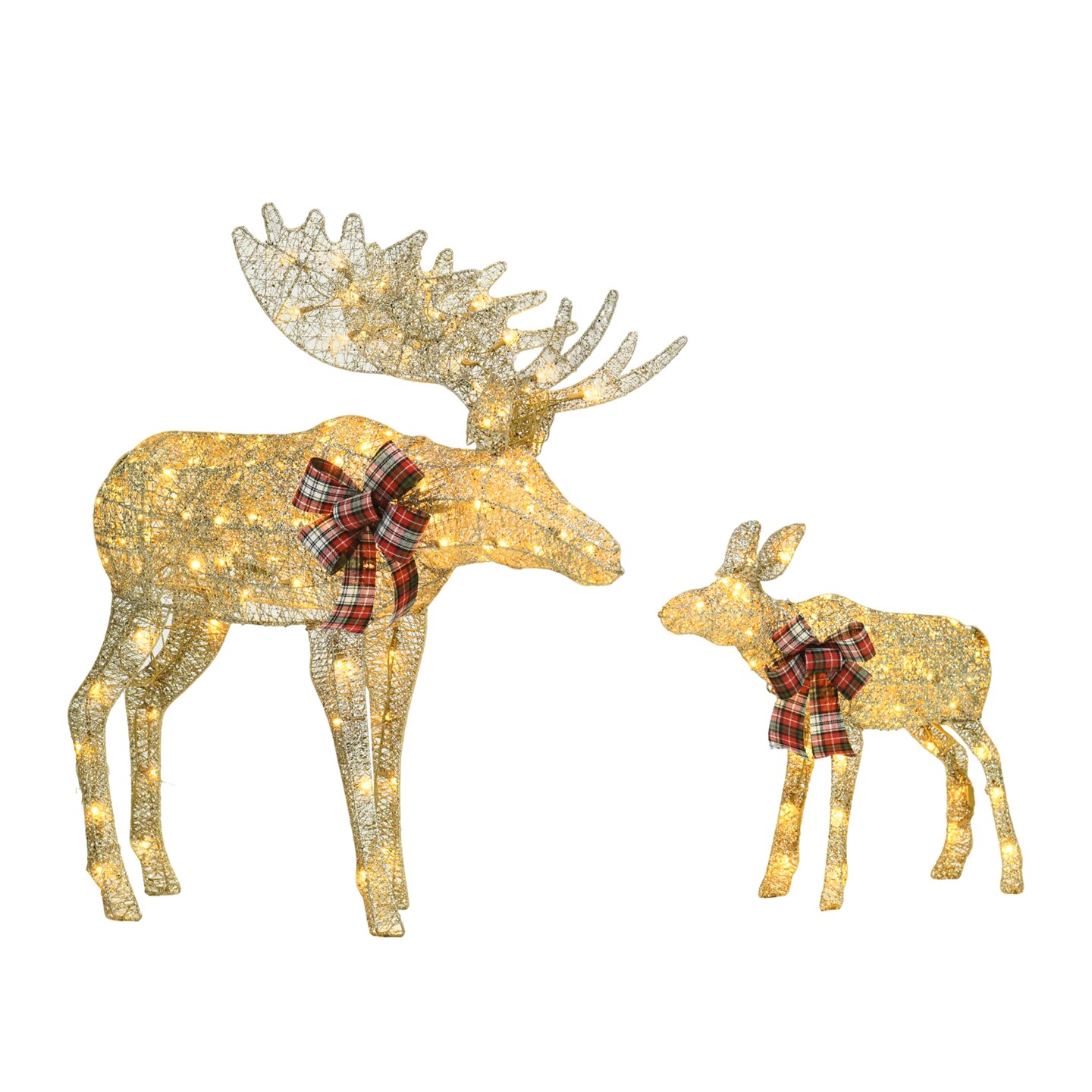 Champagne Cotton Rope Reindeer with LED Lights Holiday Decoration 42&#x22; H &#x26; 22&#x22; H