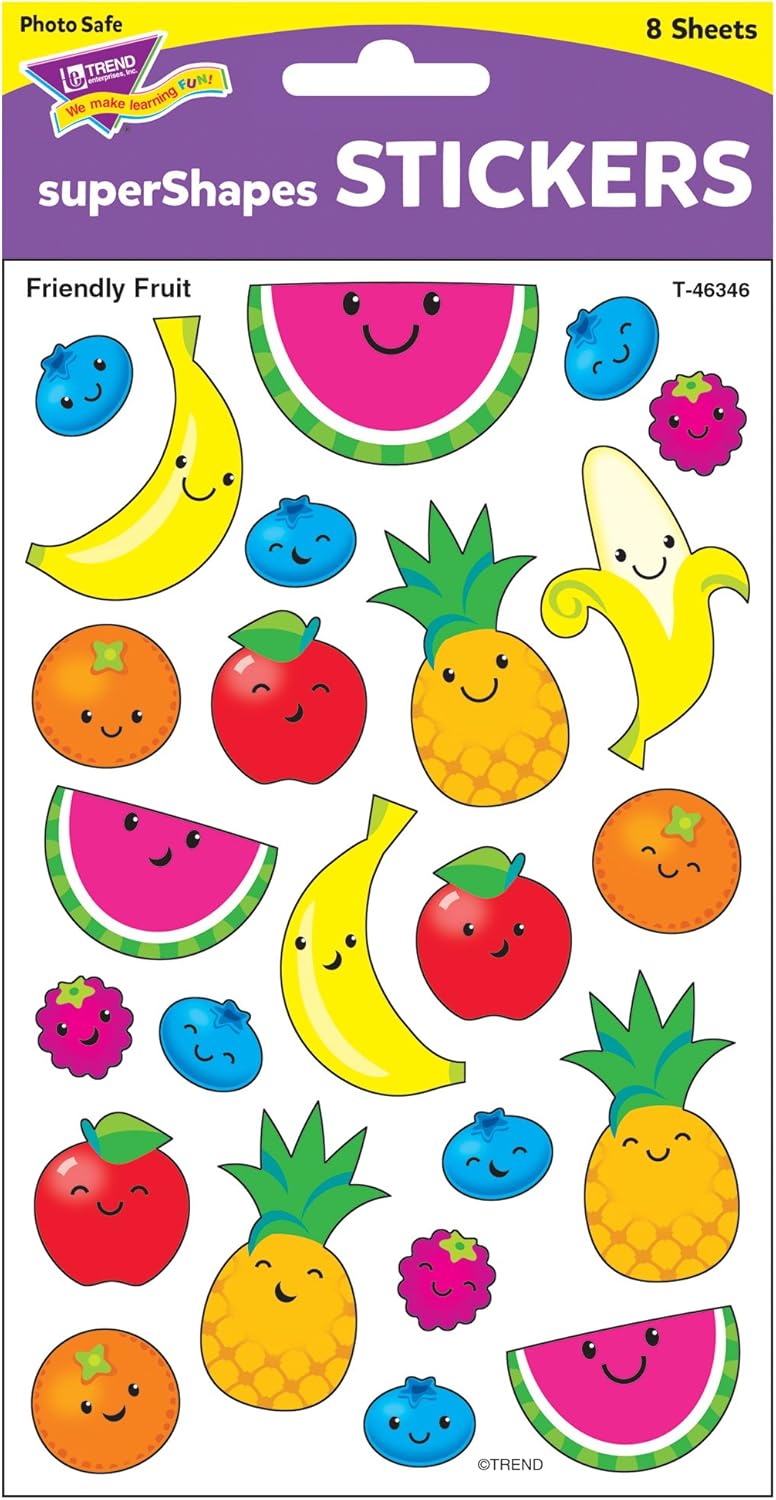 Friendly Fruit superShapes® Stickers – Large, 192 Count Fun Reward & Craft Stickers