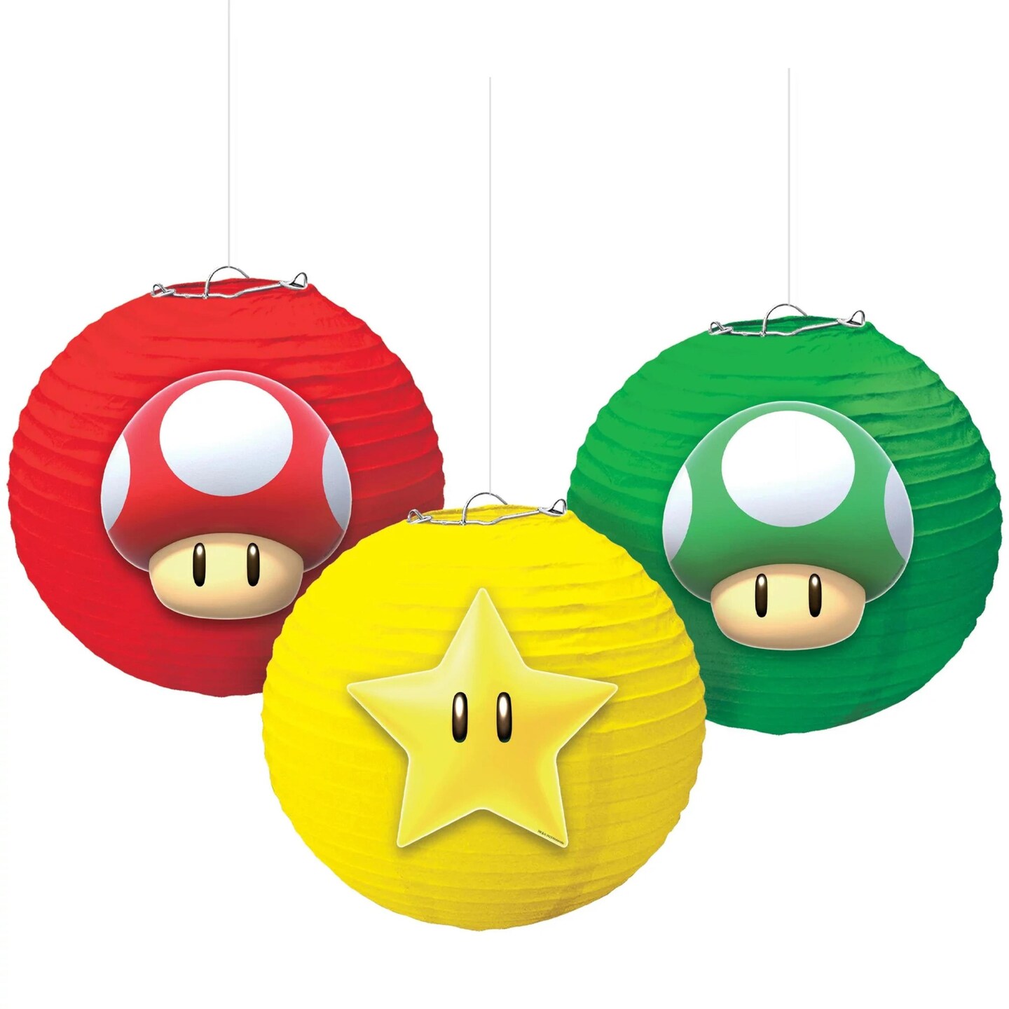 Super Mario Brothers Multicolor Lanterns - 9.5" (Pack of 3) - Vibrant Party Decor with Exciting Add-Ons - Ideal for Themed Celebrations & Gamers