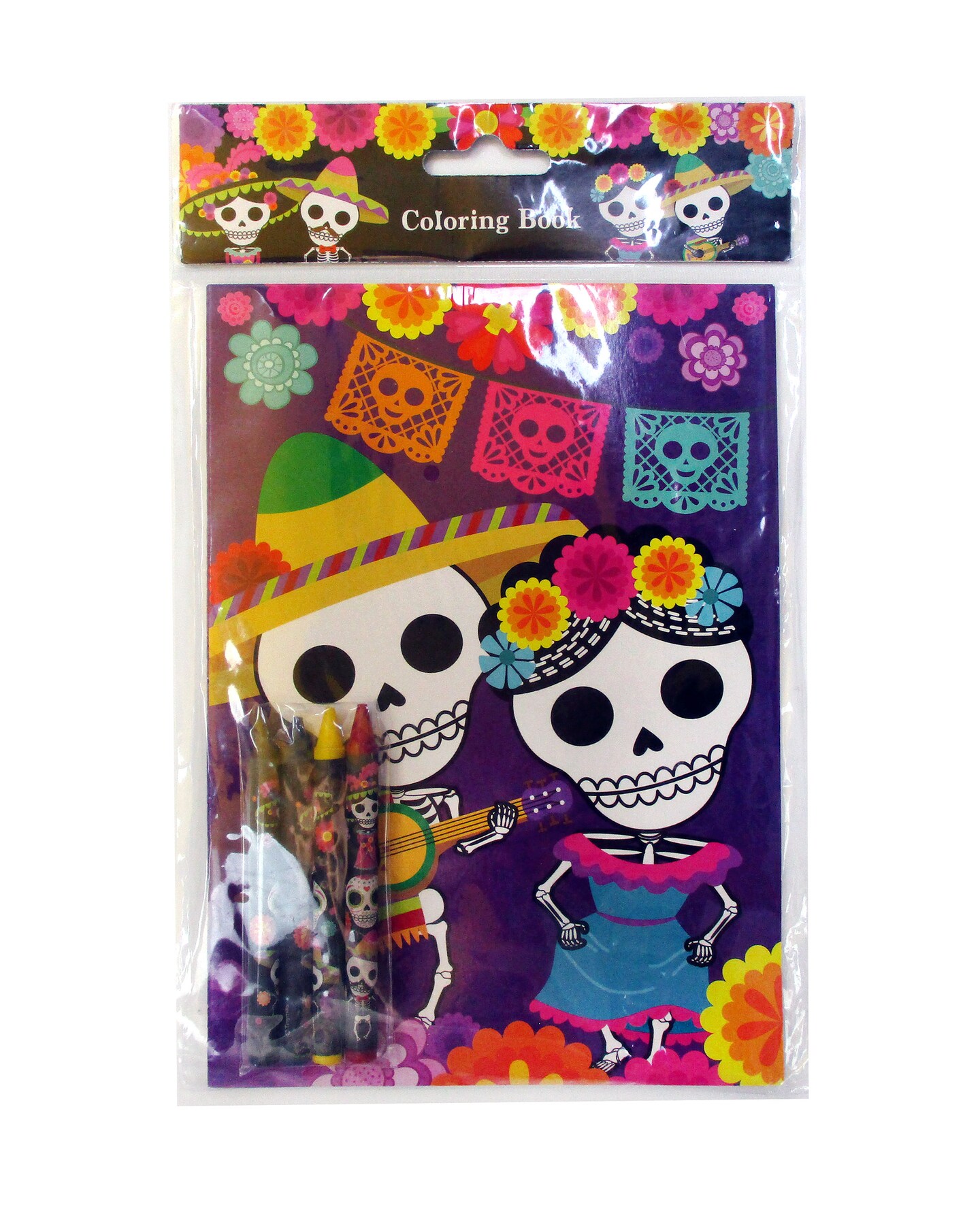 Tiny Mills Day of the Day Coloring Books for Kids with 12 Coloring Books and 48 Crayons, Halloween Party Favors, Dia de Los Muertos Sugar Skulls