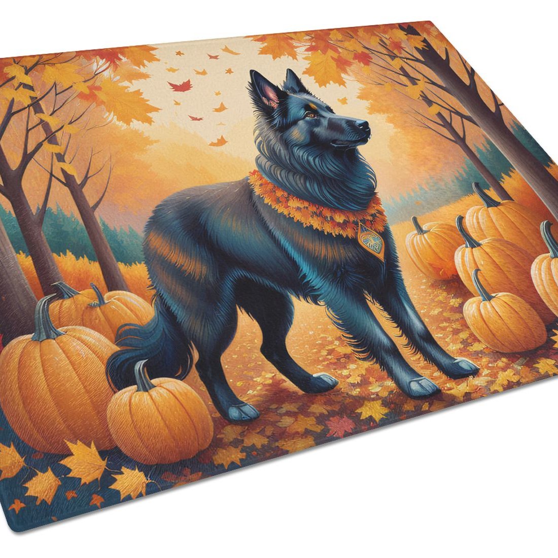 Edge Collections - 15" x 12" - Multicolor - Belgian Sheepdog Decorative Glass Kitchen Cutting Board - 1 Piece