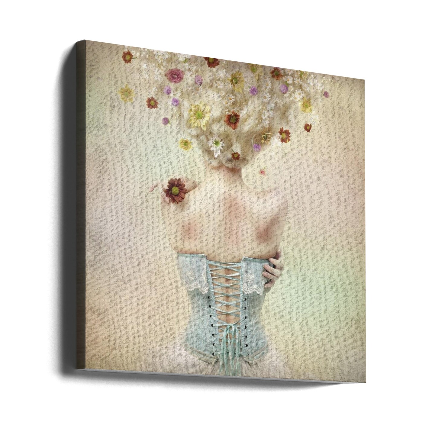 Girl of the flower garden Square Canvas Art | Modern Home Wall Decor 24x24 Canvas - Corporate Office Art