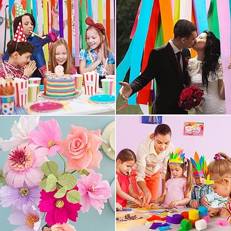Crepe Paper Streamers, 1-3/4" x 81 ft, Assorted Colors – Party Decorations, Classroom & Craft Supplies
