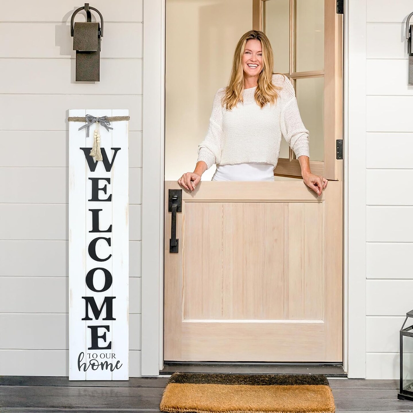Solid Wood Farmhouse Welcome Sign (Whitewashed)