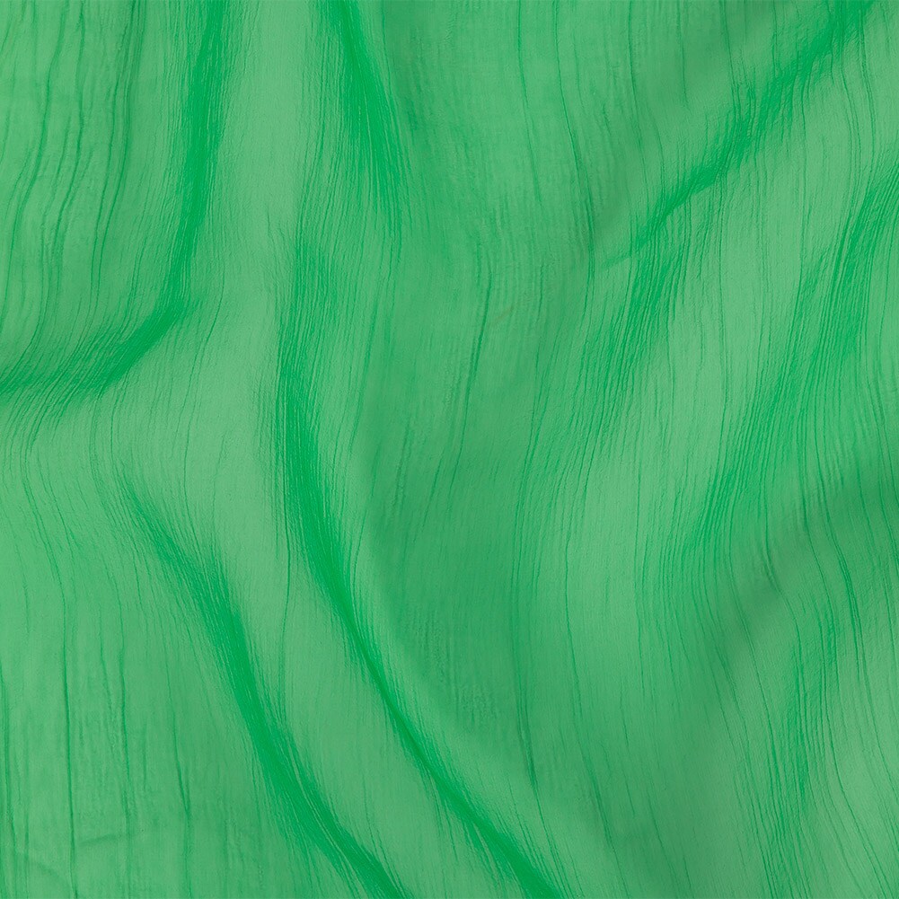 1 Yard Crinkled Silk Organza Kelly Green Designer Fabric, 49 Inches Width