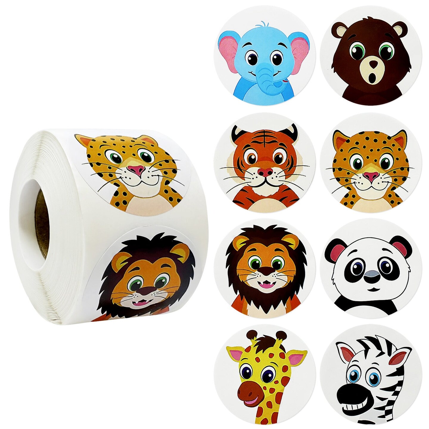 Wrapables Animal Sticker Roll, Stickers for Sealing Cards, Envelopes, Gift Boxes, Festive Party Favors (500pcs), Safari