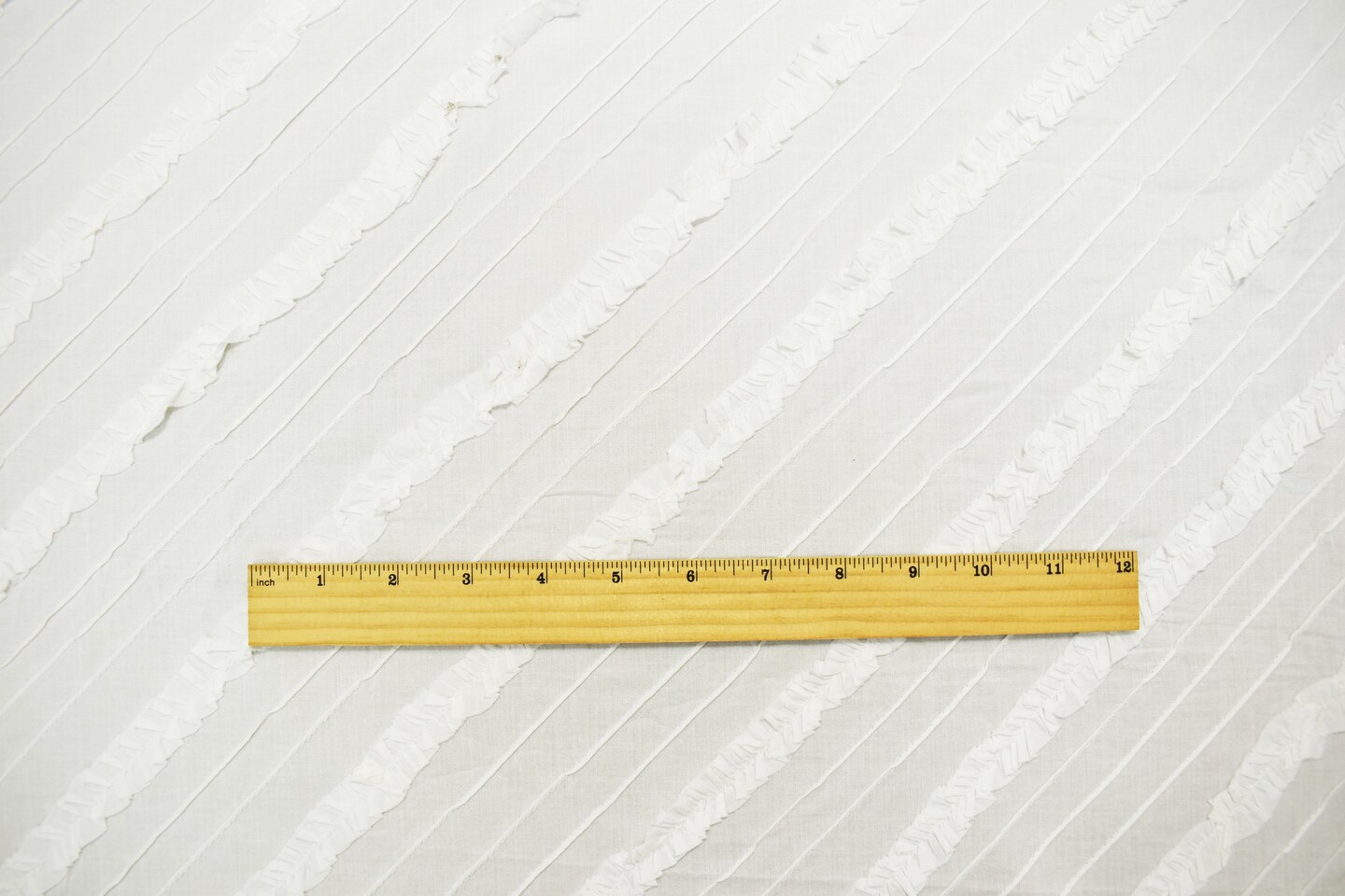 White Cotton Ruffle Pin-Tuck Diagonal Striped Voile Woven Fabric By the Yard