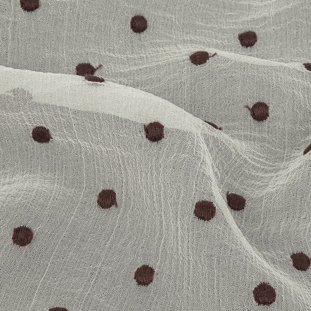 1 Yard Coconut Milk Chocolate Embroidered Dots Crinkled Silk Georgette Fabric 48 inch Width