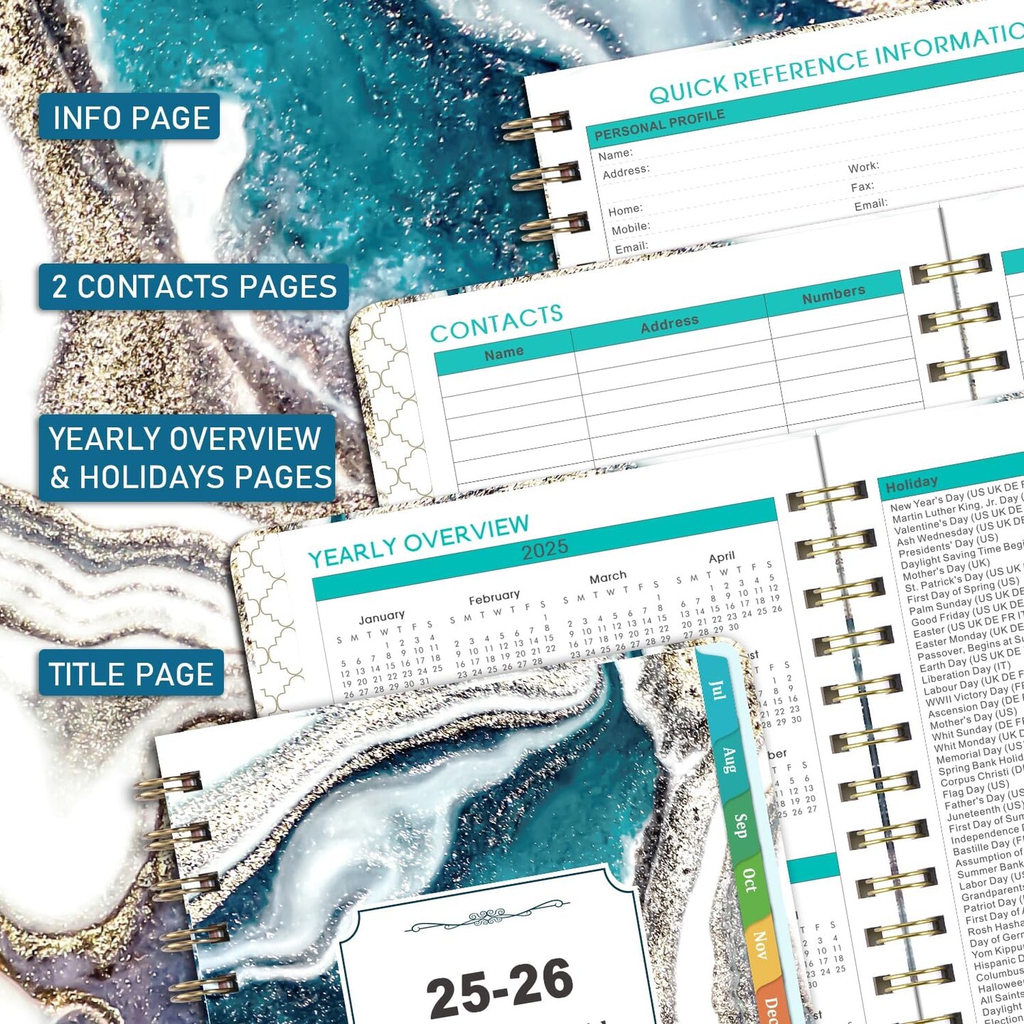 Planner 2025-2026 - 2025-2026 Weekly and Monthly Calendar from July 2025 to June 2026, Academic Planner 2025-2026 with Inner Pocket, Colorful Tabs, 6.4&#x27;&#x27; x 8.5&#x27;&#x27;