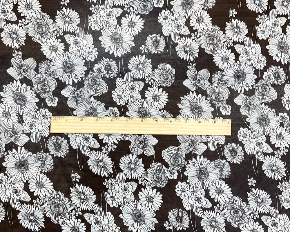 Black-White Poly Floral Printed Chiffon Woven Fabric By the Yard