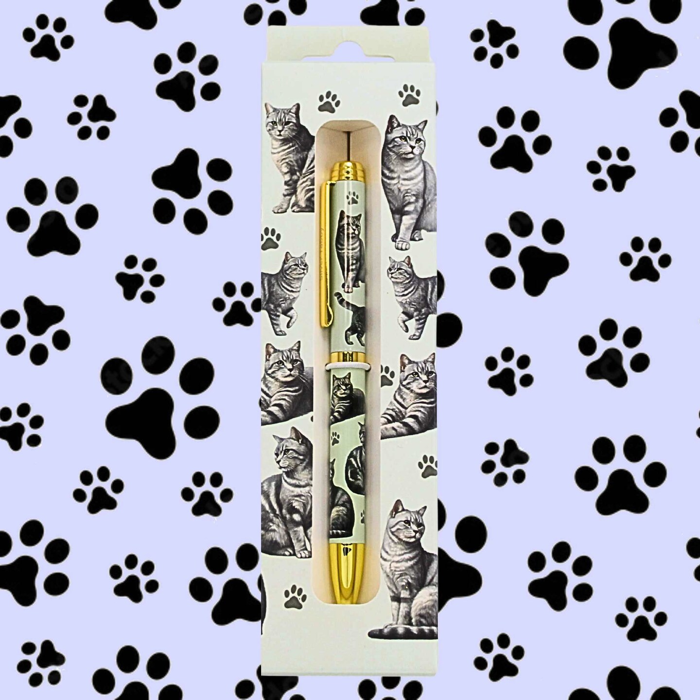 E & S Imports 5.5 Inch Silver Tabby Cat Ballpoint Pen Everyday Pen , Writing Cat Kitten Pet