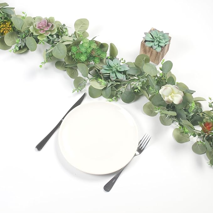 2 Pcs 6 ft Artificial Eucalyptus Garland Greenery Faux Eucalyptus Garland Plant Fake Silver Dollar Eucalyptus Leaves Hanging Vines Suitable for Wedding Arch Party Table Family Wall Decor