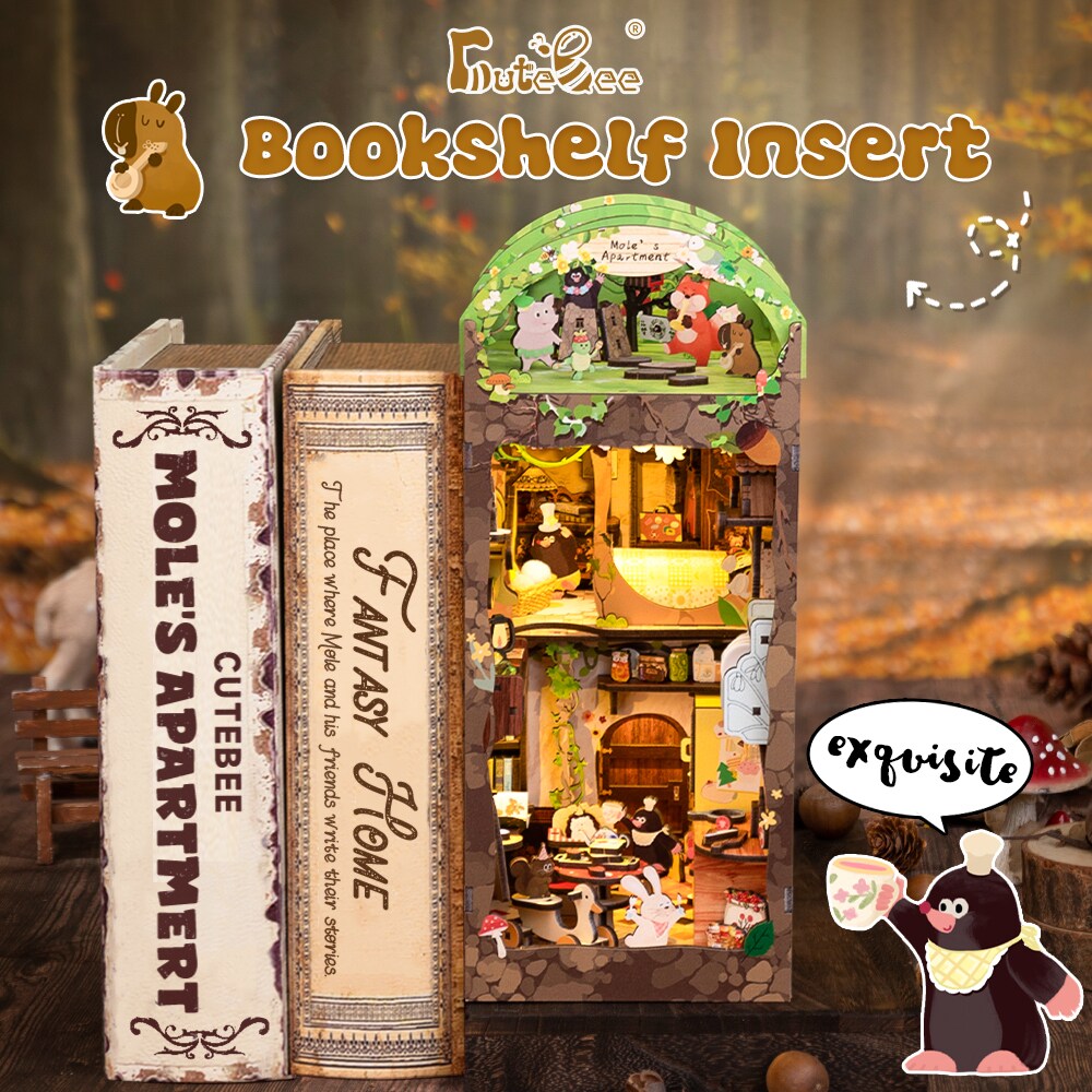 CUTEBEE Book Nook Kit Mole's Apartment Diy Miniature House Shelf Insert Kit