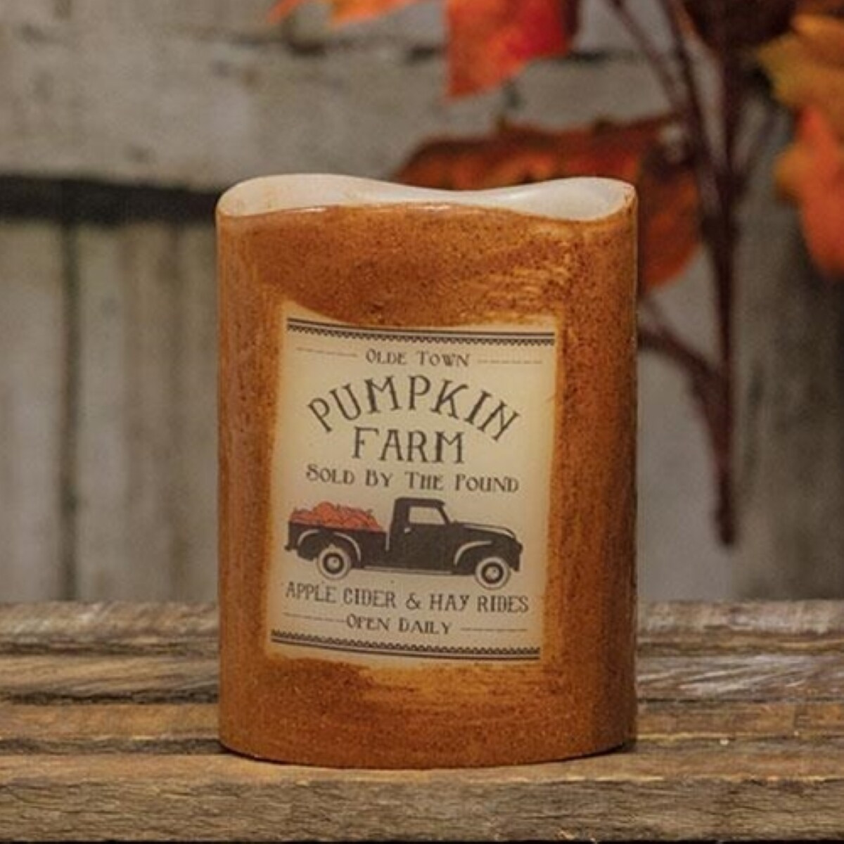 LED Timer Pillar Candle with Pumpkin Patch Vintage Design for Rustic Spaces