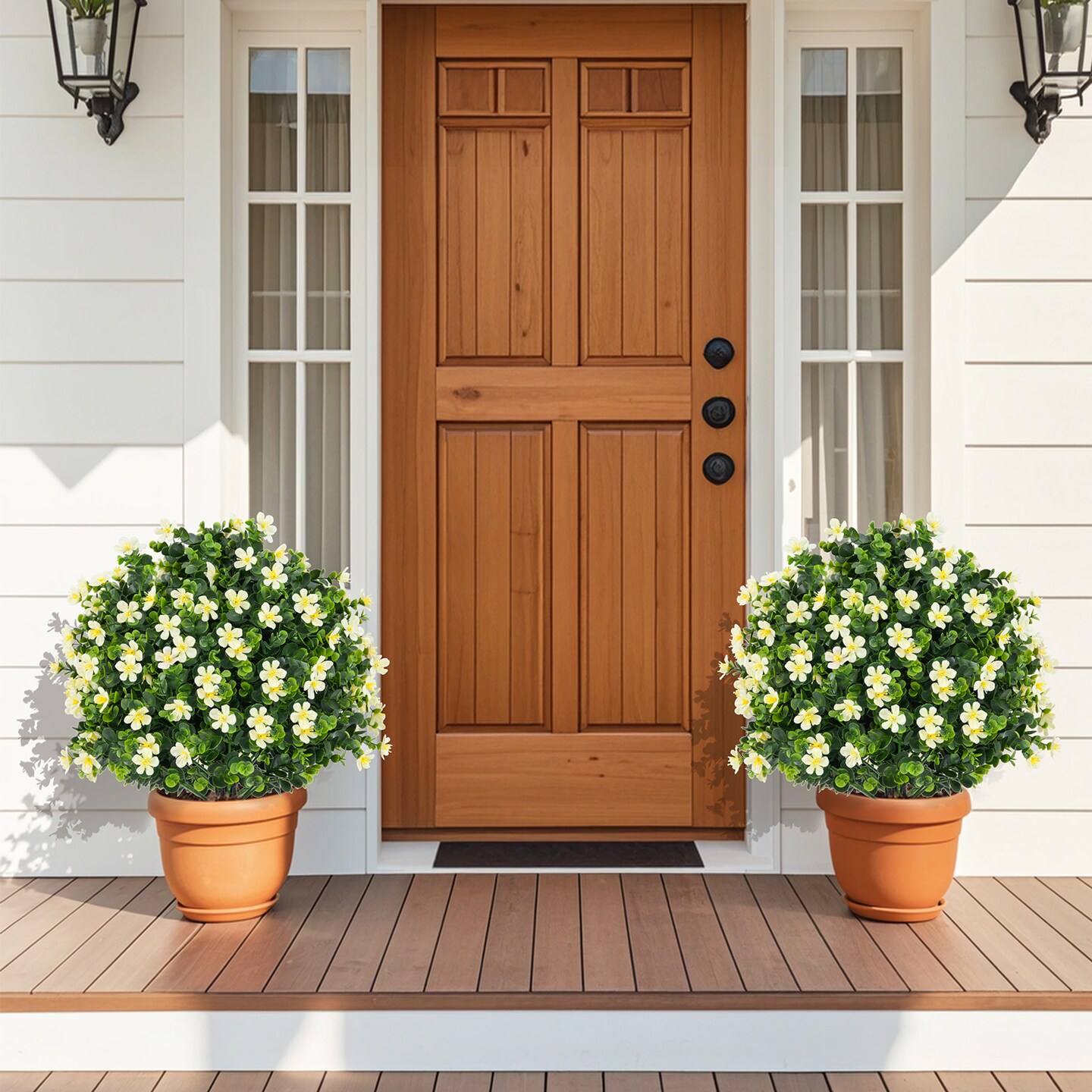Artificial 2 Pack Topiary Ball Trees with Cement Pots Indoor or Outdoor