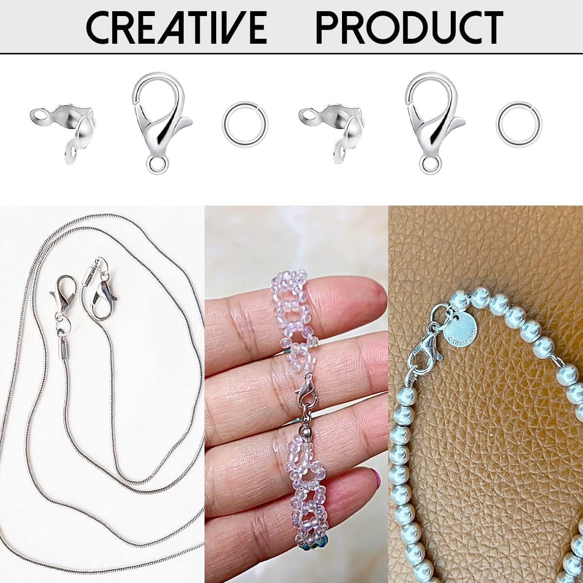 1250 Pieces Jewelry Making Accessories Set Lobster Claw Clasps (Silver)