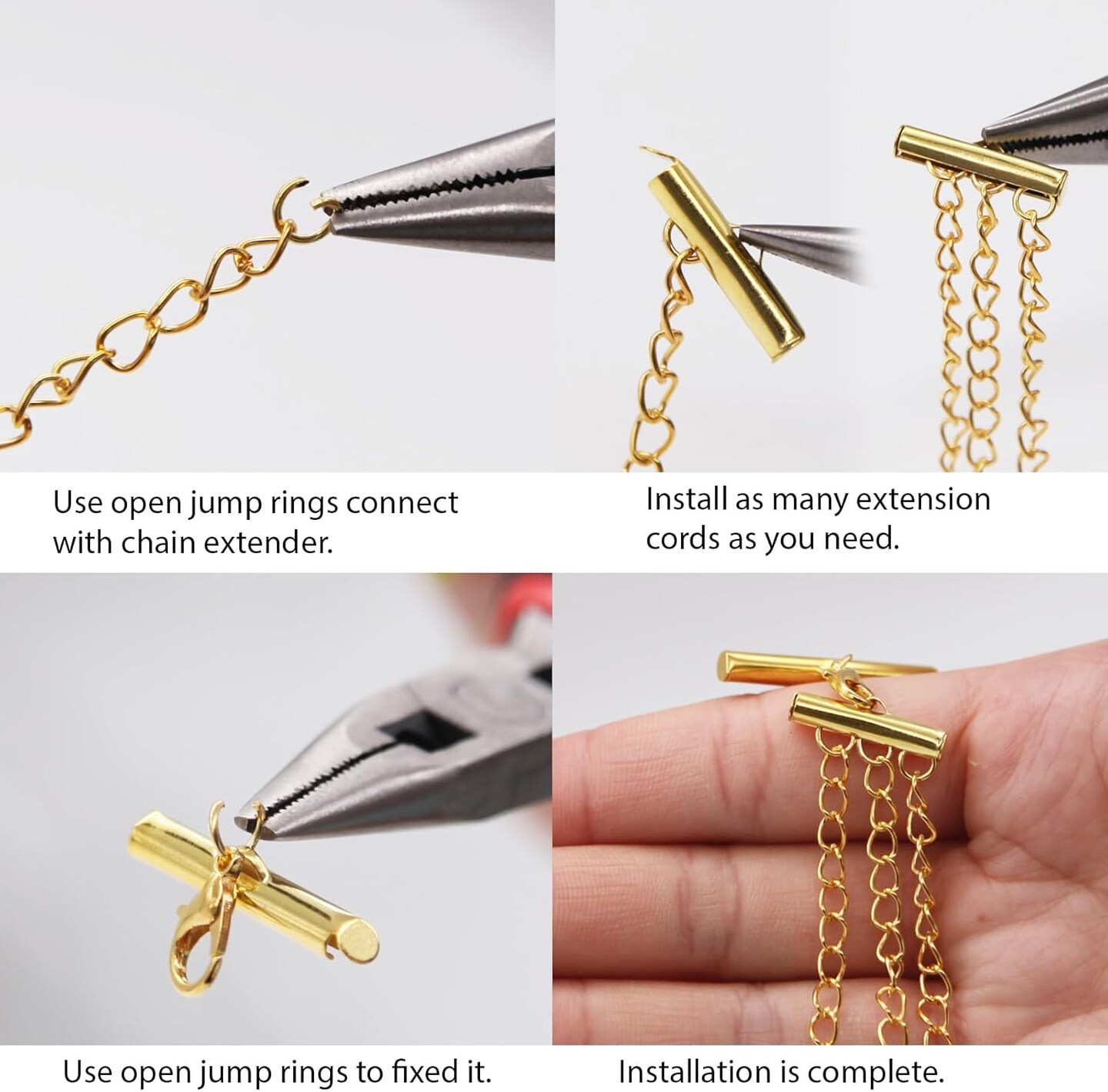 All Size Slider Clasp for Beading Slide Tube Cord for Jewelry Making (Gold)