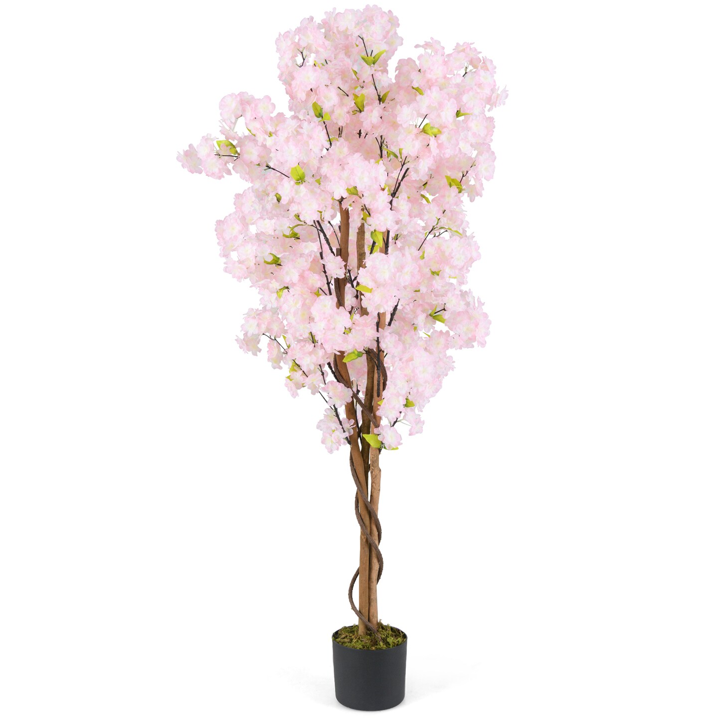 Pink Artificial Cherry Blossom Tree 59 inches with Polyester Flowers and Wood Trunk