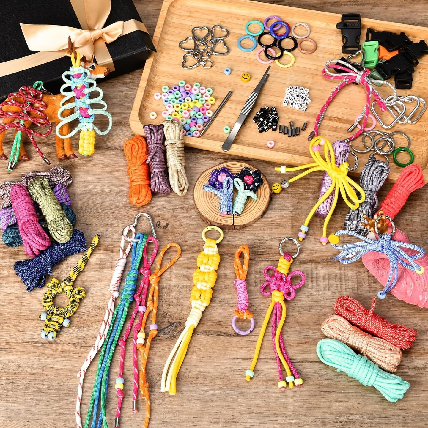 100 PC Paracord Combo kit with Paracord Beads (A, 100pc)