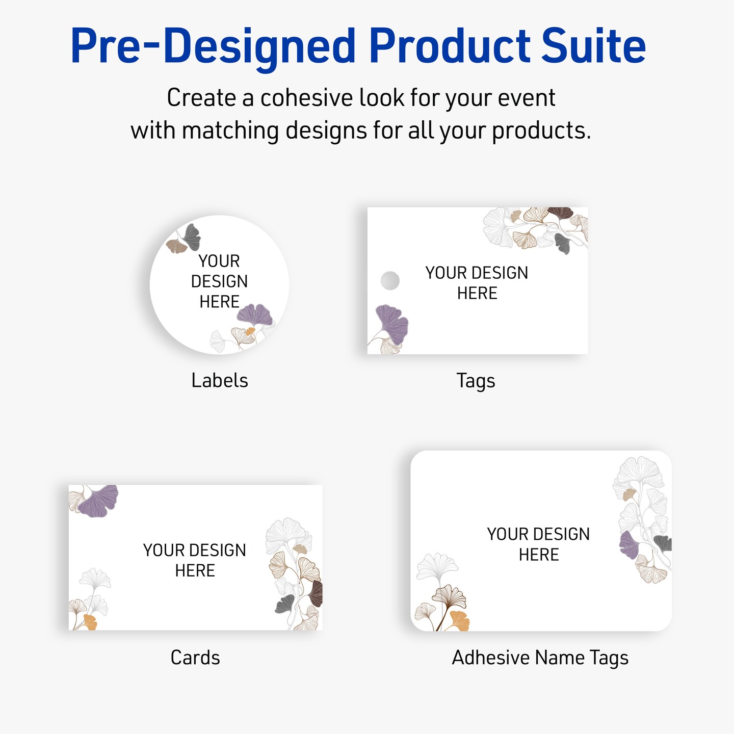 Avery Printable Rectangle Tags, 2" x 3", Matte White, Pre-printed Silver Metallic/Gingko Leaves Design, Sure Feed Technology, Laser & Inkjet Compatible, 160 Total