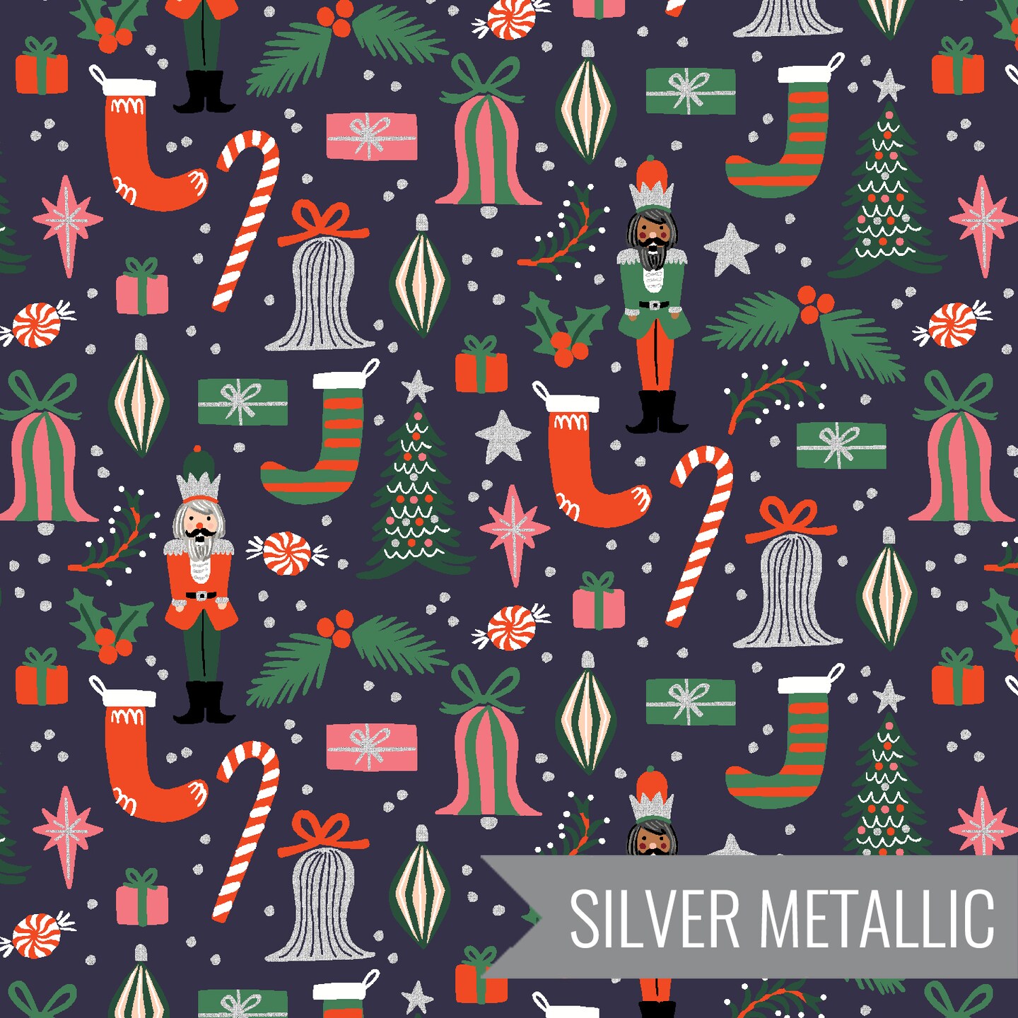 Deck the Halls in Navy Metallic (rp614-na3m) | Holiday Classics II | Rifle Paper Co | Cotton+Steel