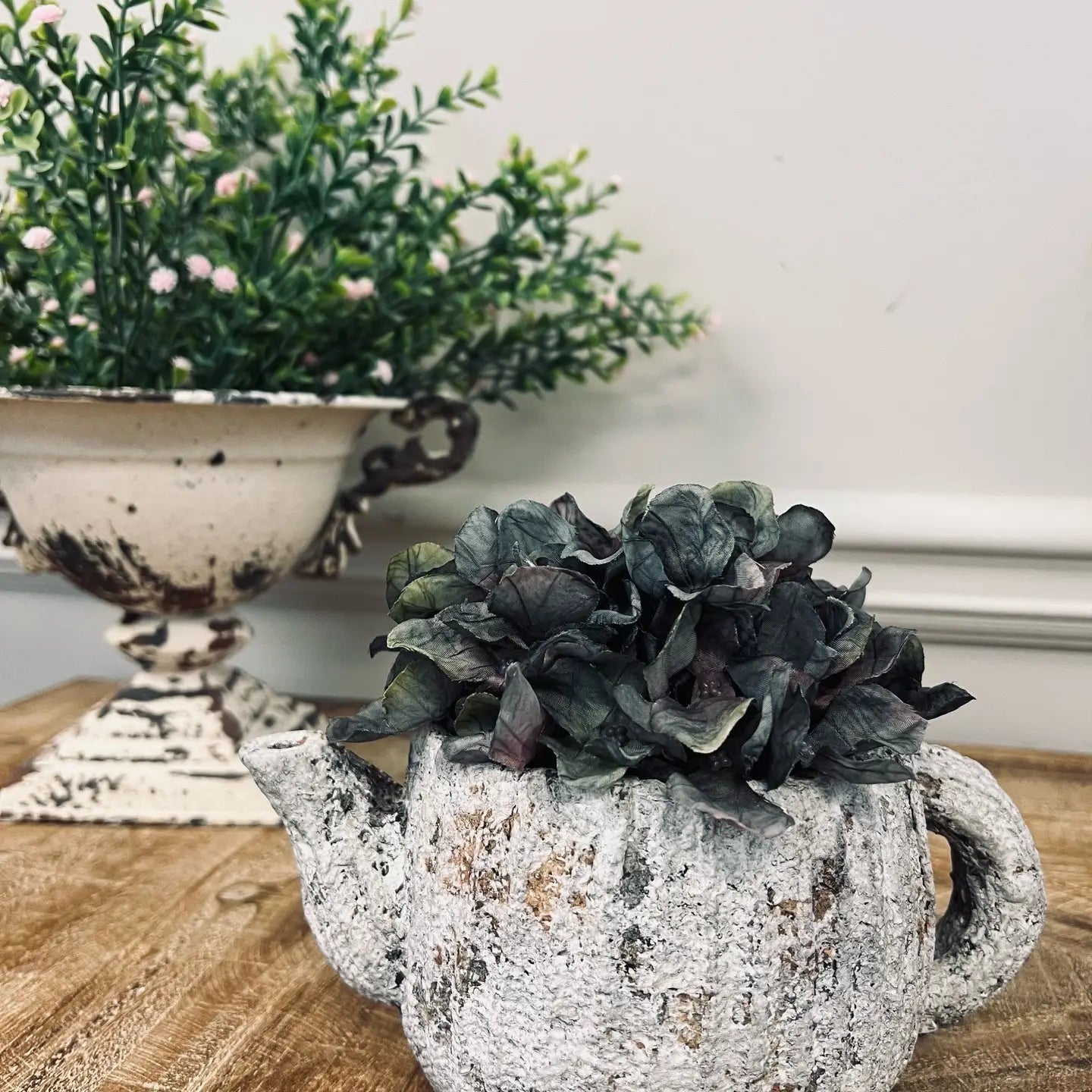 Teapot Design Cement Planter Pot for Indoor Plants Kitchen Shelf Decor