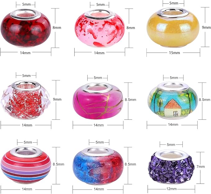 Large Hole Beads Spacer Beads Charm Fairy Wands Beads Rhinestone Craft Beads for DIY Bracelet Jewelry Making (9 Style 180 Pieces)