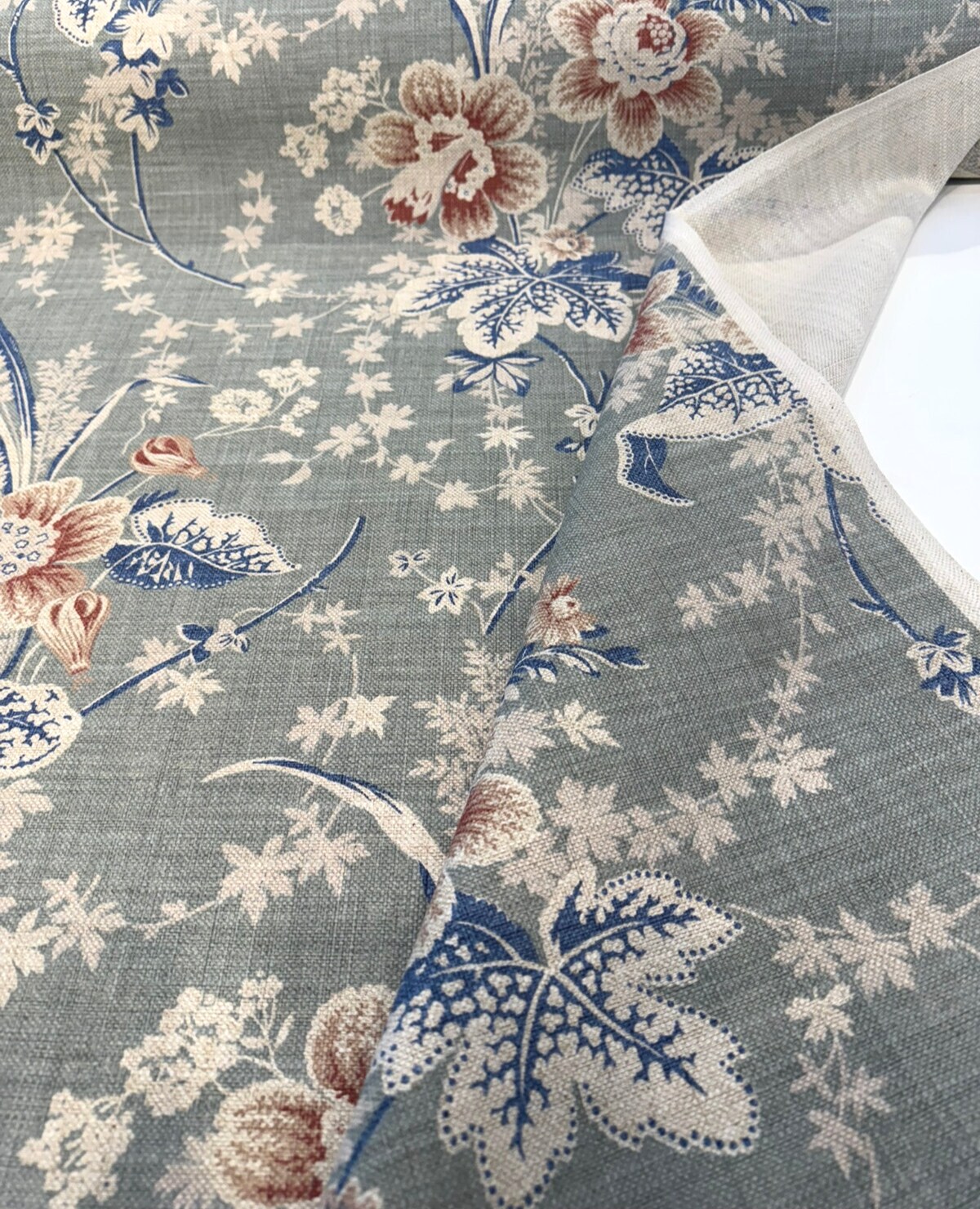 1 Yard Stonington Seaspray Vintage Floral Cotton Linen Upholstery Fabric 54 Inches Wide