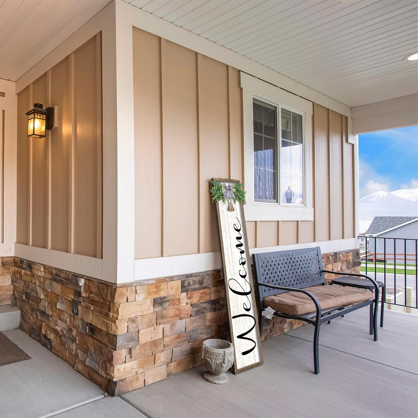 Welcome Sign for Front Porch Standing (Wood White)