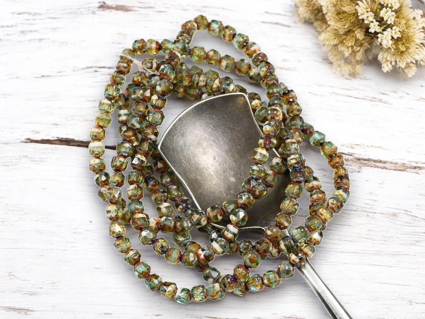 *40* 4mm Blended Green Ivory + Sky Blue Fire Polished Cathedral Beads