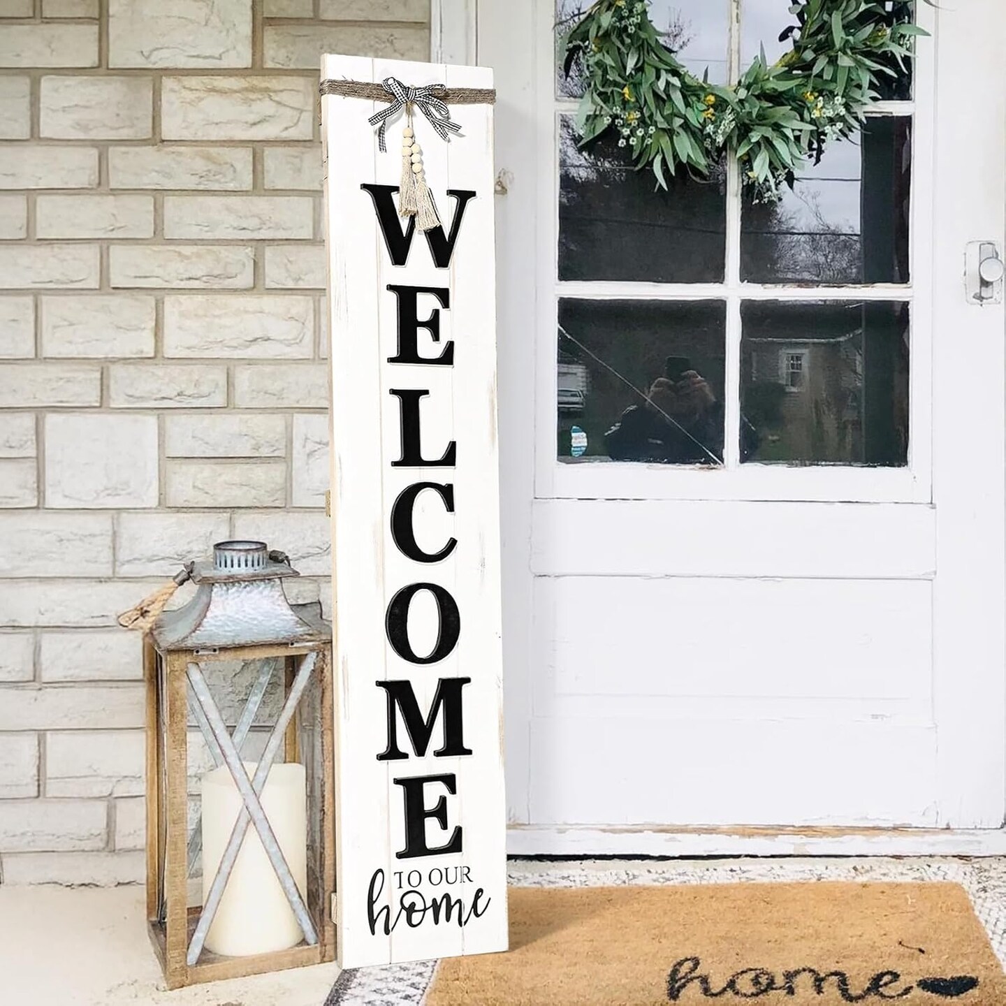 Solid Wood Farmhouse Welcome Sign (Whitewashed)