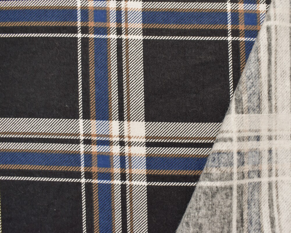 Black-Blue-Multi Cotton Plaid Printed Flannel Woven Fabric By the Yard