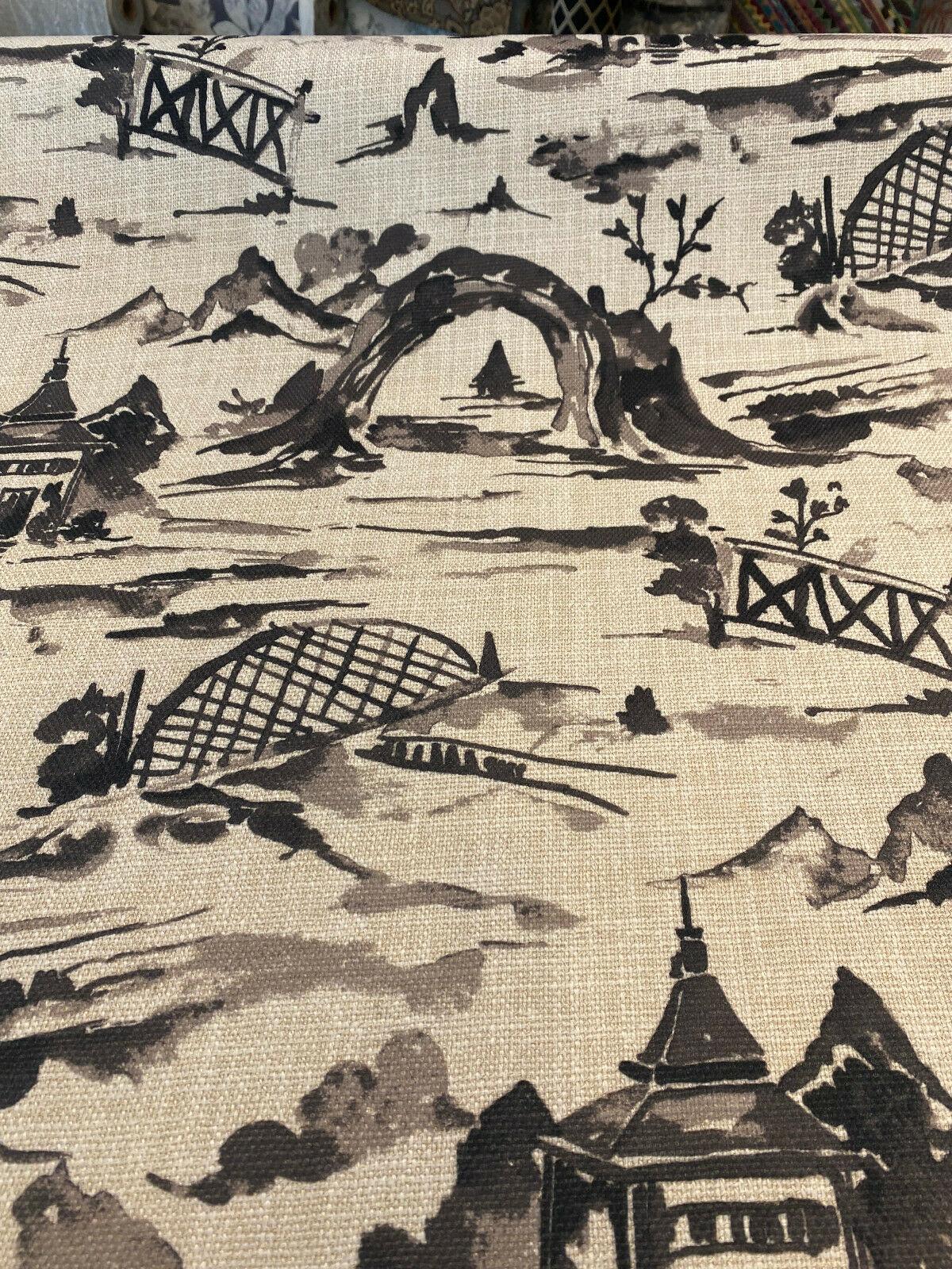 1 Yard Toile Chinoiserie Black Basketweave Nanping 100% Polyester Upholstery Fabric