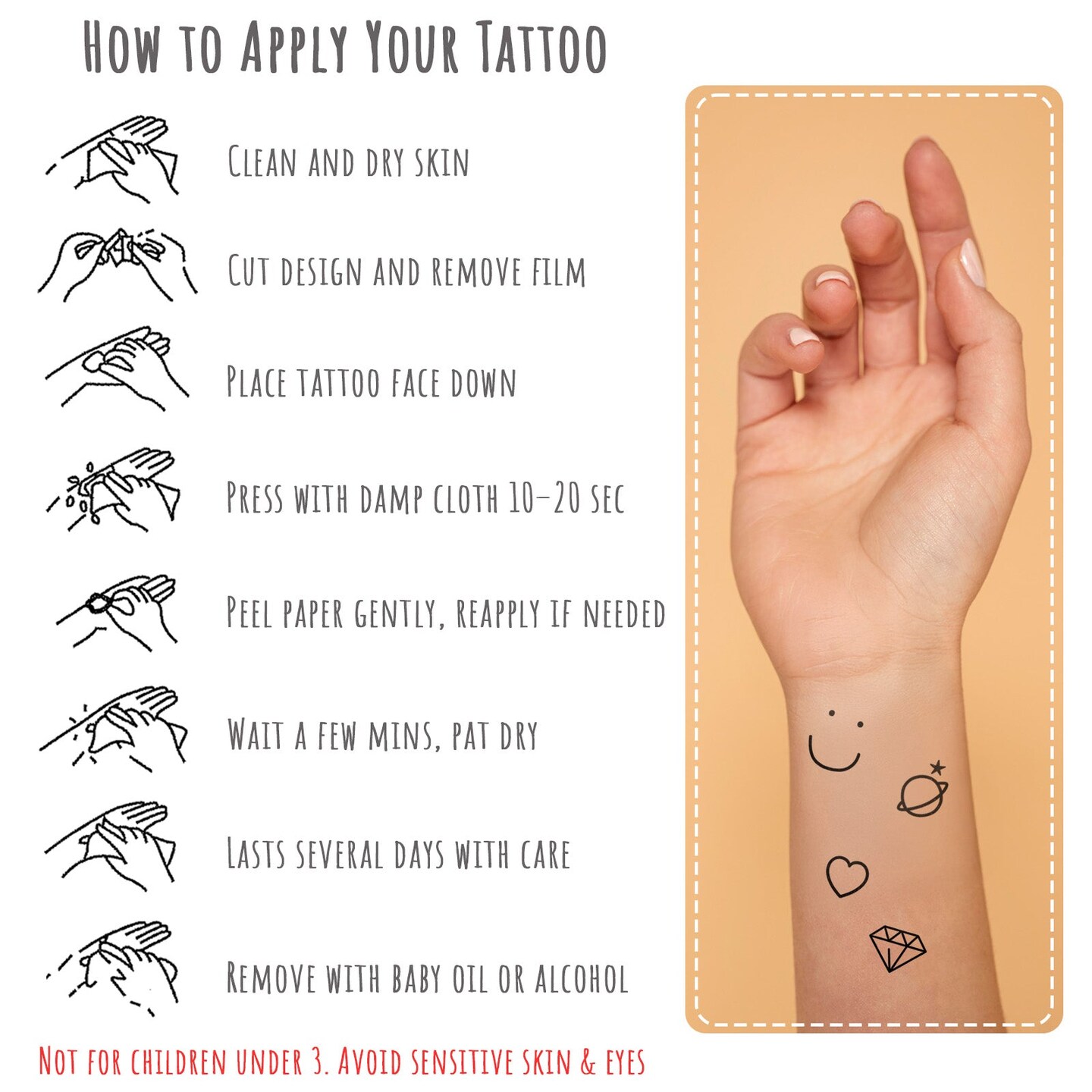Wrapables Tiny Small Temporary Finger and Hand Tattoos for Women, 10 Sheets, Expressions