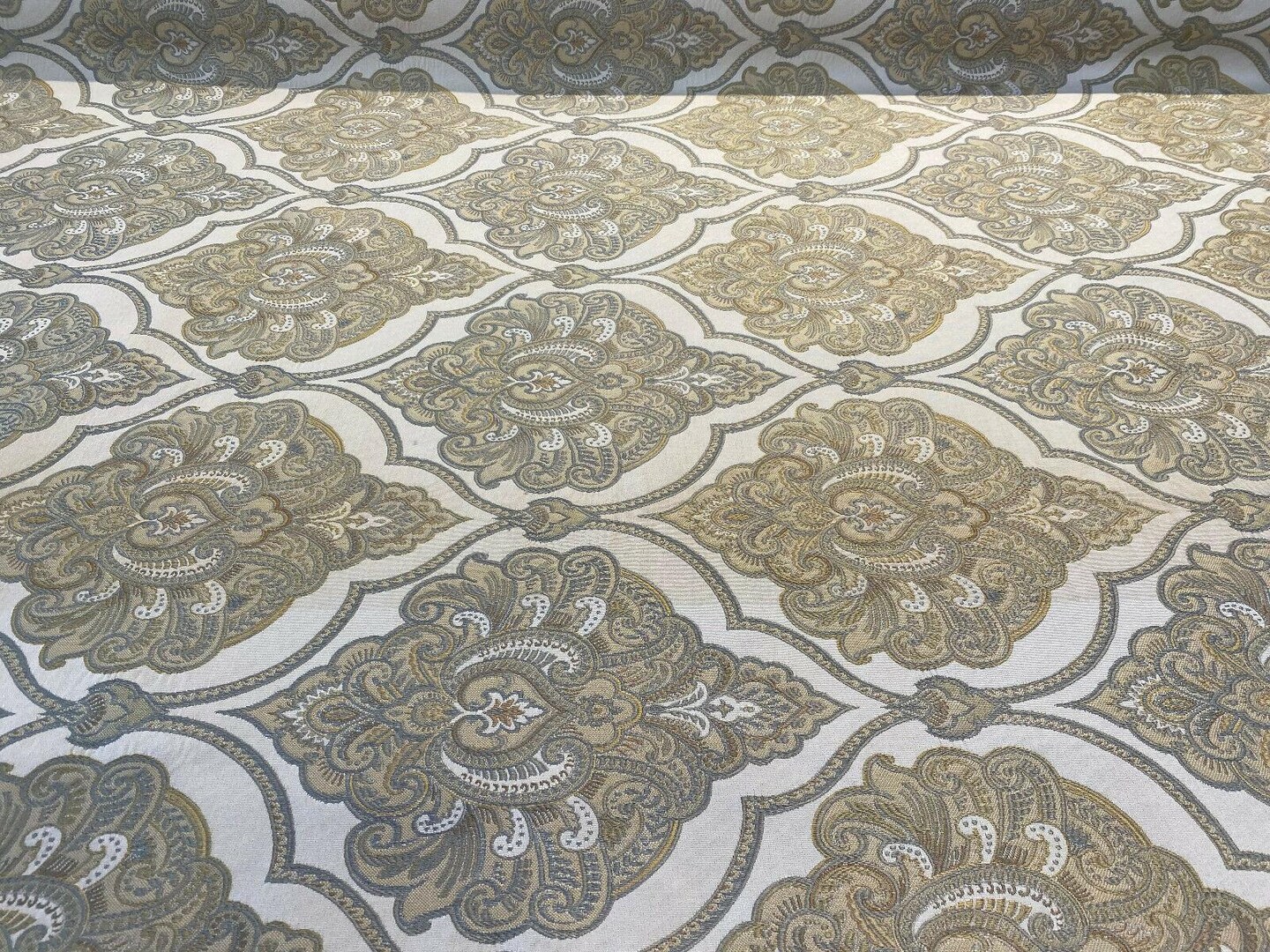 1 Yard Upholstery Jacquard Brocade Fabric Beige Antique Design 68% Rayon 32% Polyester