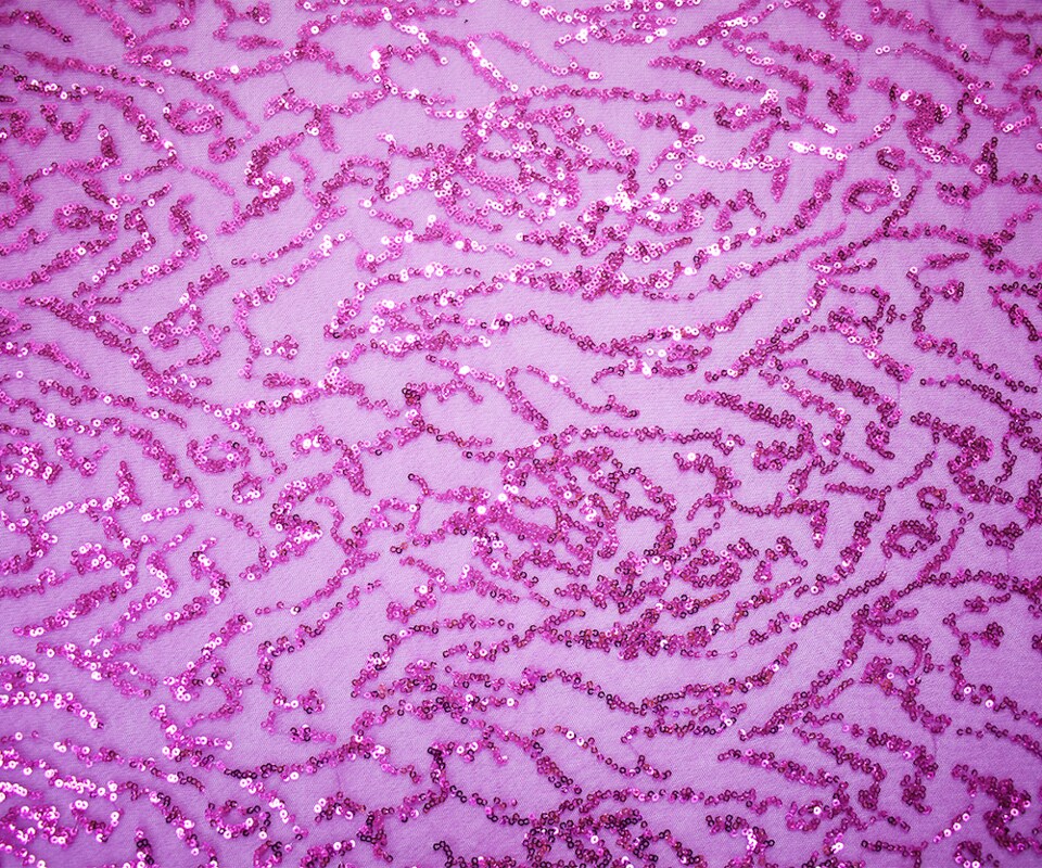 Purple Polyester Abstract Sequined Mesh Tulle Fabric By the Yard