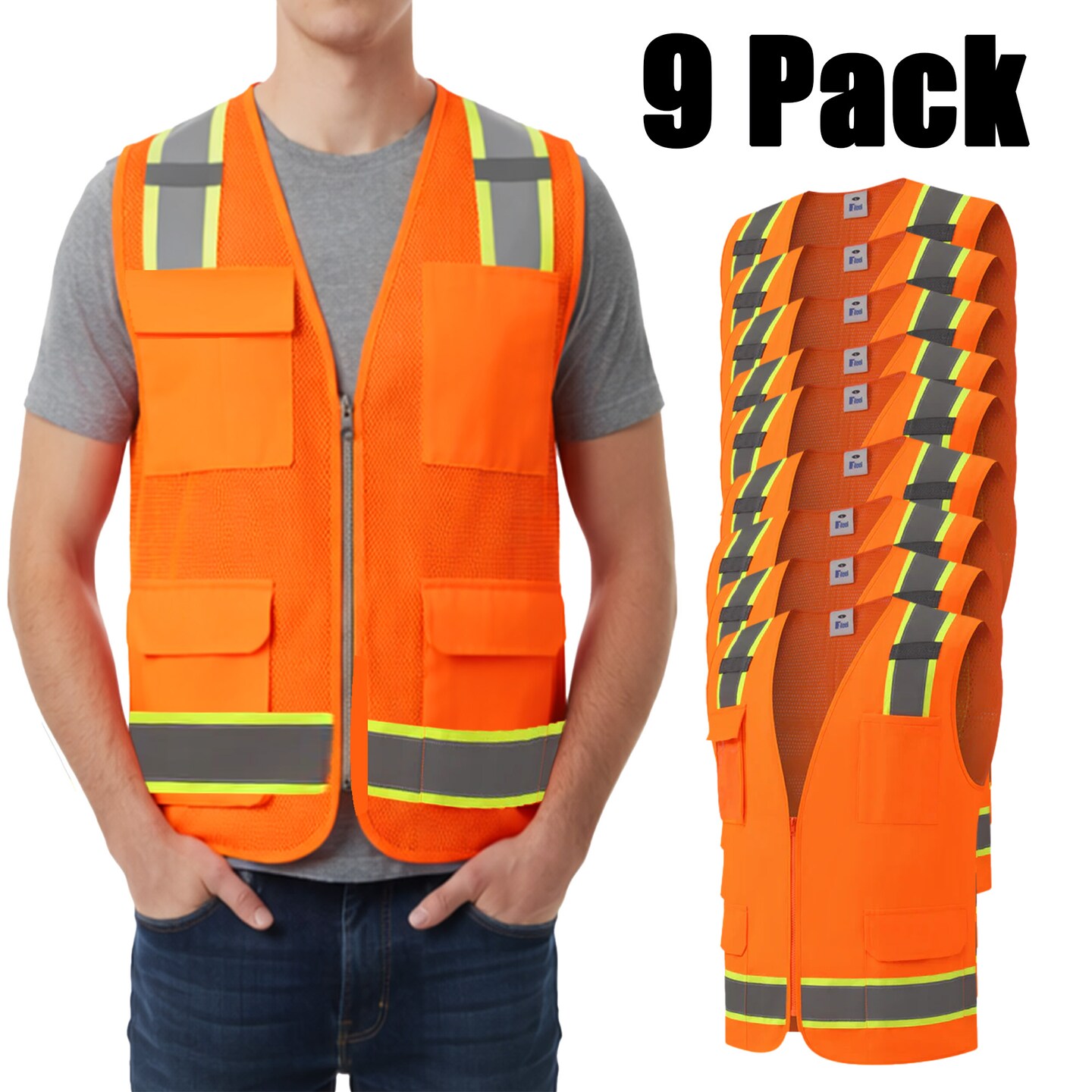 Zfeel ZF304 Safety Vest – Eco-Friendly Polyester, Zip Front, Mesh