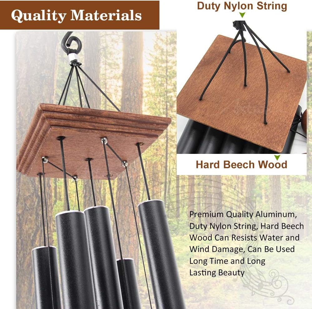 Wind Chimes Outdoor Deep Tone, Memorial Wind Chimes Outdoor, Gifts for Housewarming/ Mother Day/ Christmas, Outdoor Decor for Patio, Garden, Yard, Home (36 Inch Black Wind Chime)