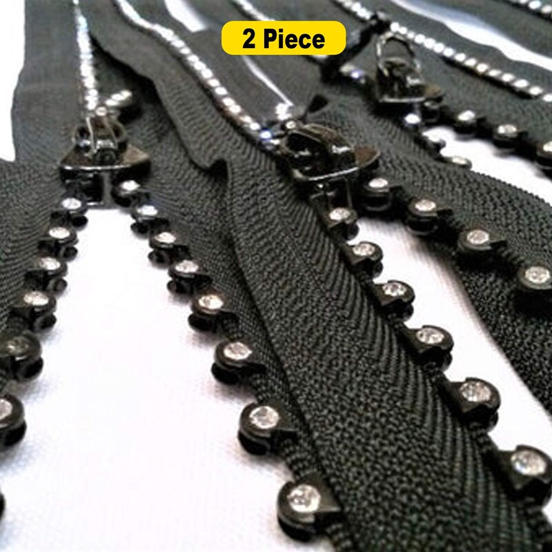 Rhinestone Jacket Zipper Black 22, 24, 25 Inches Open Bottom