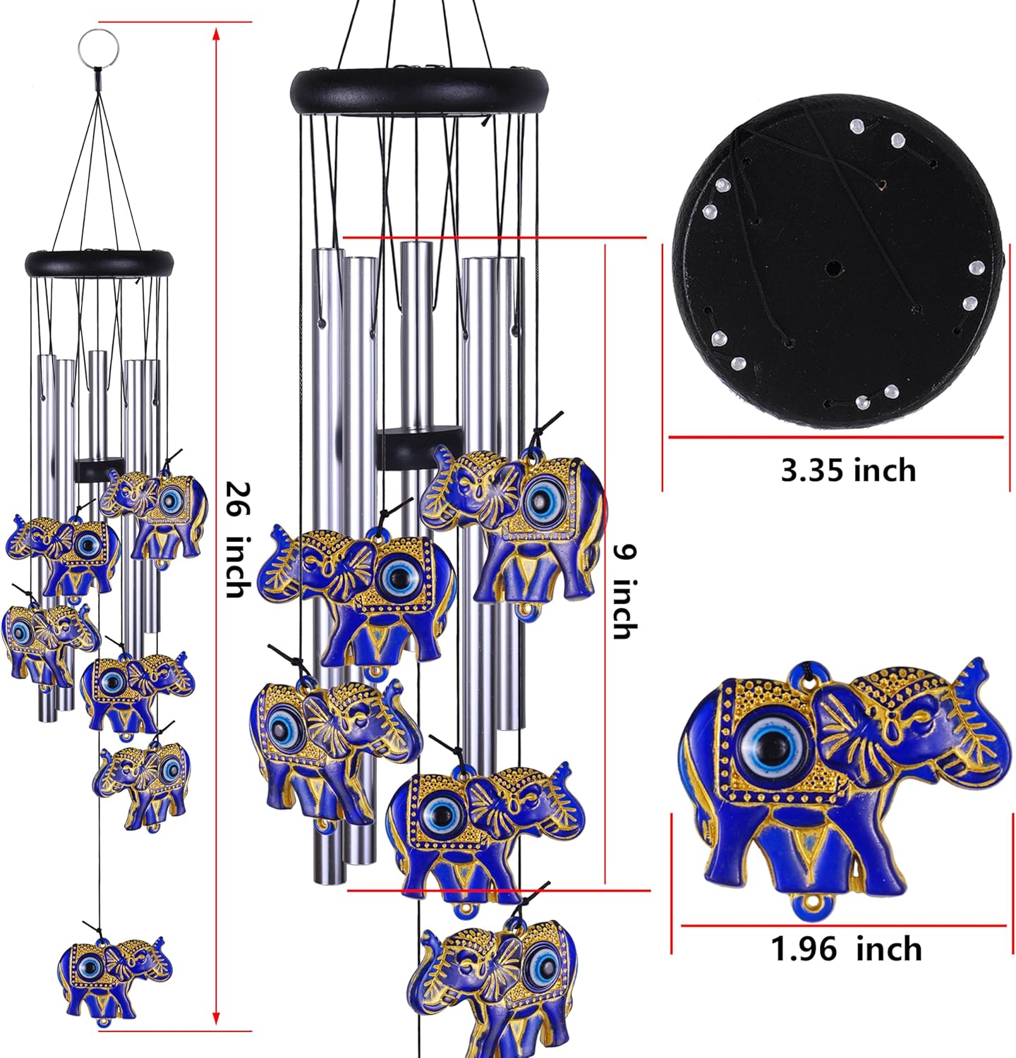 Elephants Wind Chimes Outdoor/Indoor Decoration - Hand-Made Elephant Wind Catcher, Romantic Elephants Chimes, Mobile Blue Elephants Wind Chimes Gifts for Mom, Home,Balcony,Tree,Festival,Garden Decor